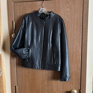 Kenneth Cole Reaction Black Leather Bomber Jacket